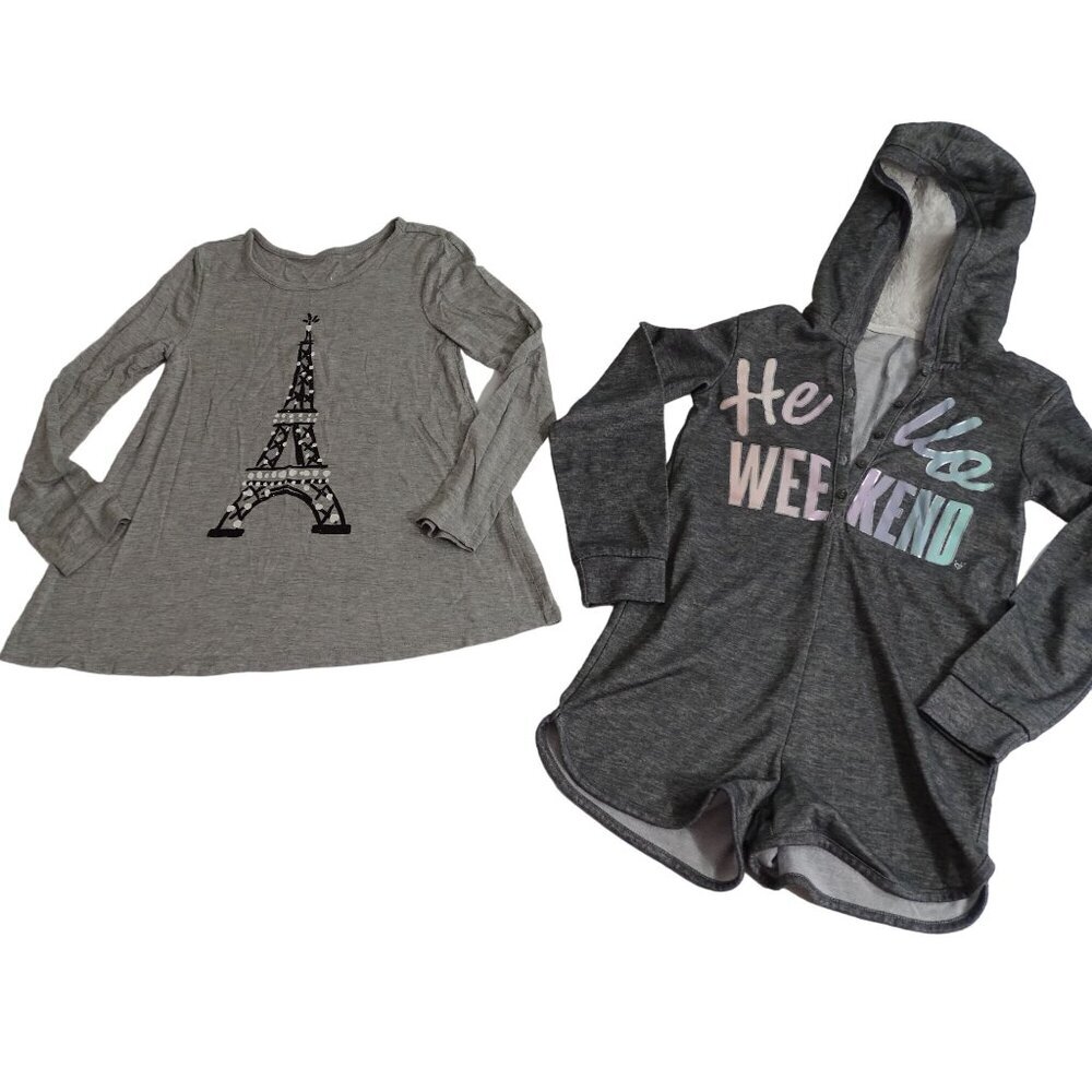 Justice Gray Girls Long Sleeve Top and Hooded Long Sleeve Romper Girls Size 6 7